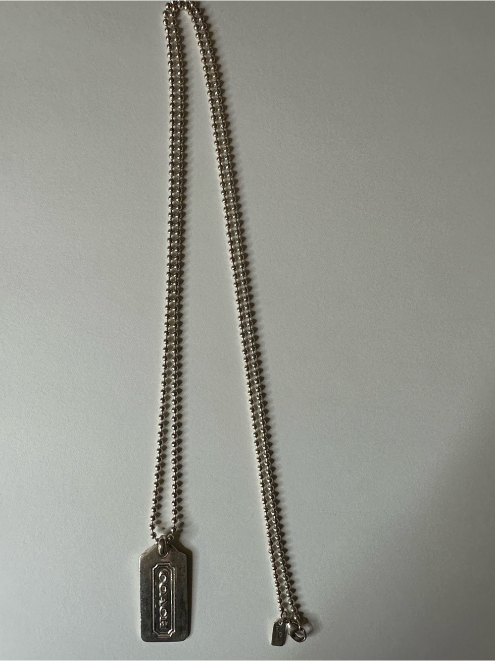 Coach Silver Dog Tag Ball-Chain Necklace